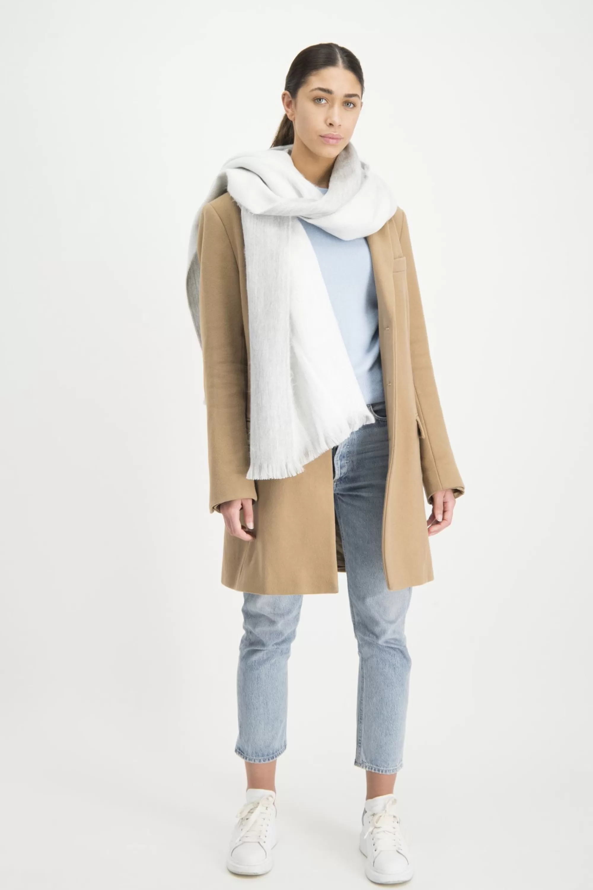 Store Double Scarf Grey/White Sjaals