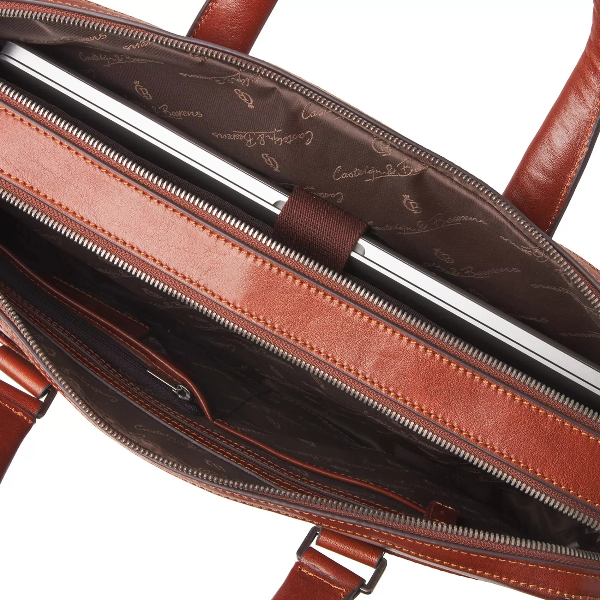 Online Gaucho Paul Laptop Bag 15.6" Double Zip Cognac Laptoptassen