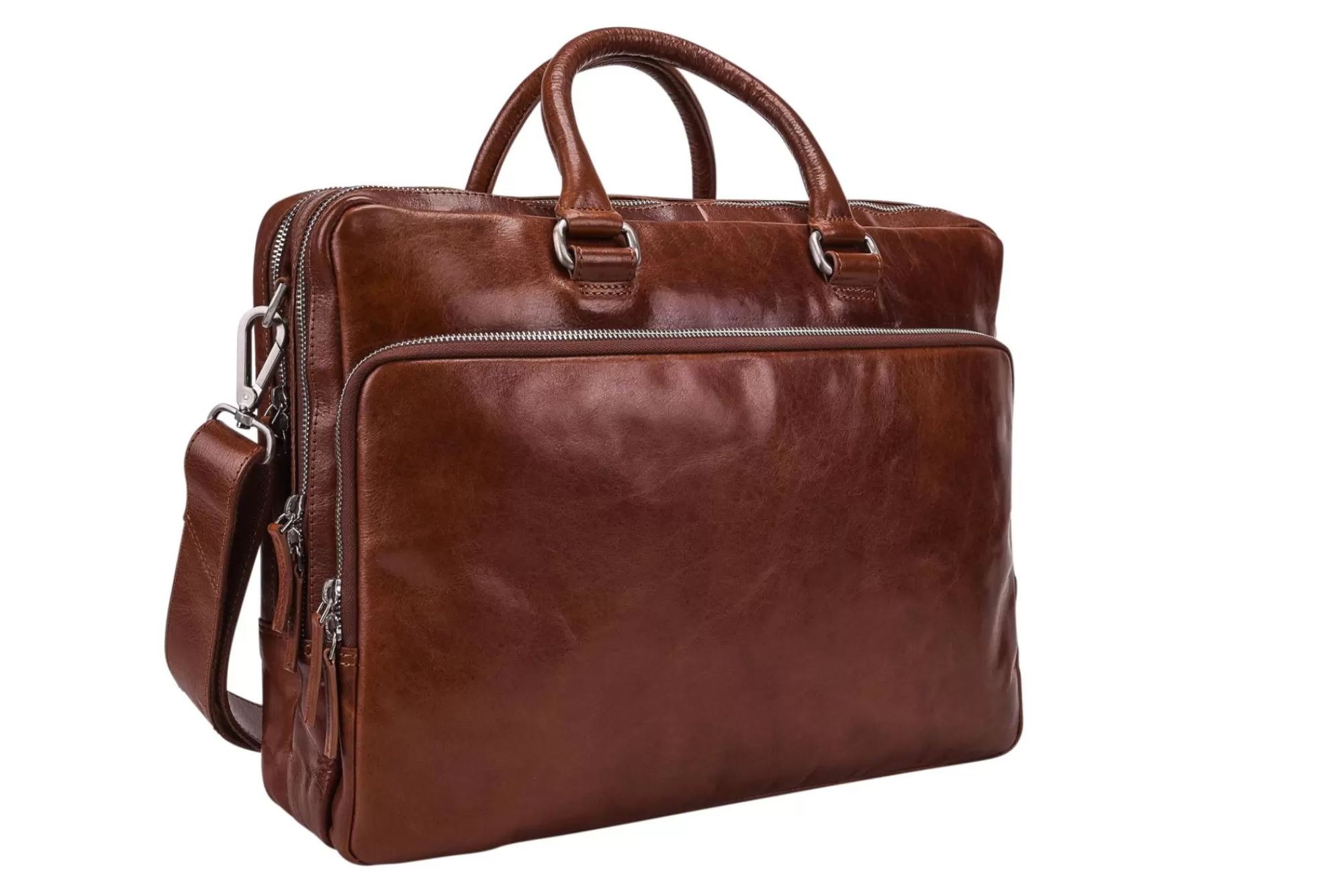 Flash Sale Cambridge Zipped Briefcase 2 Compartments Cognac Laptoptassen