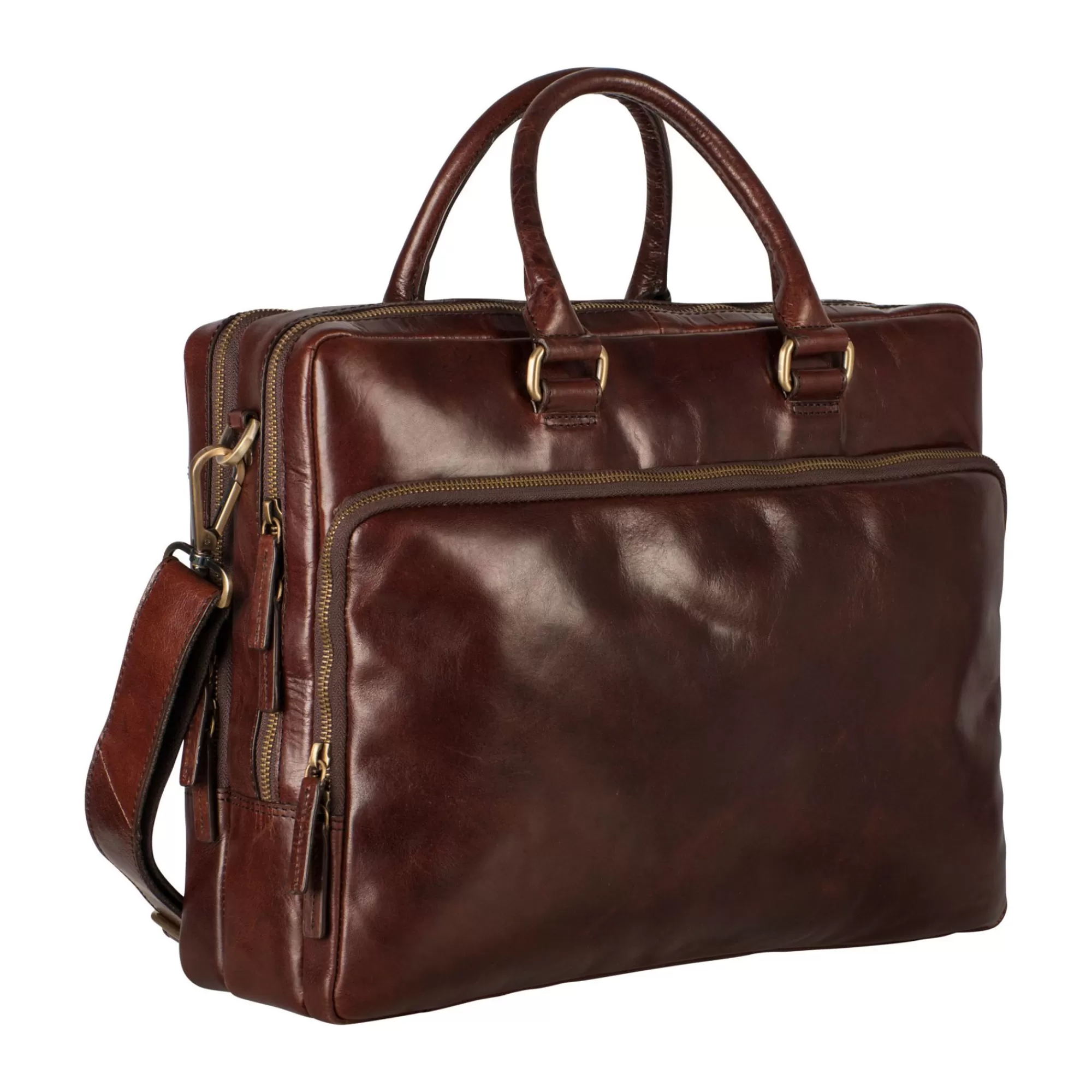 Store Cambridge Zipped Briefcase 2 Compartments Red Brown Laptoptassen