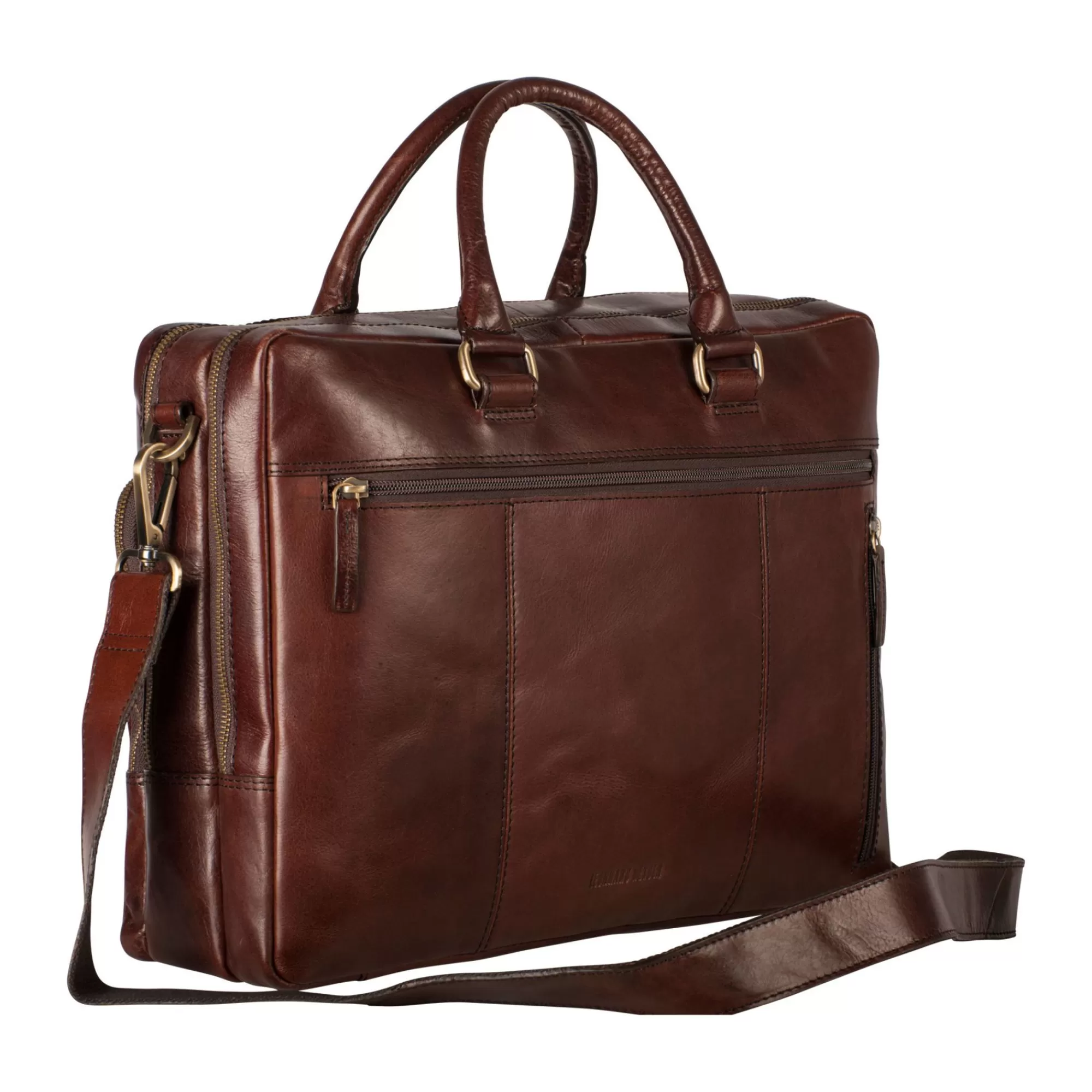 Store Cambridge Zipped Briefcase 2 Compartments Red Brown Laptoptassen