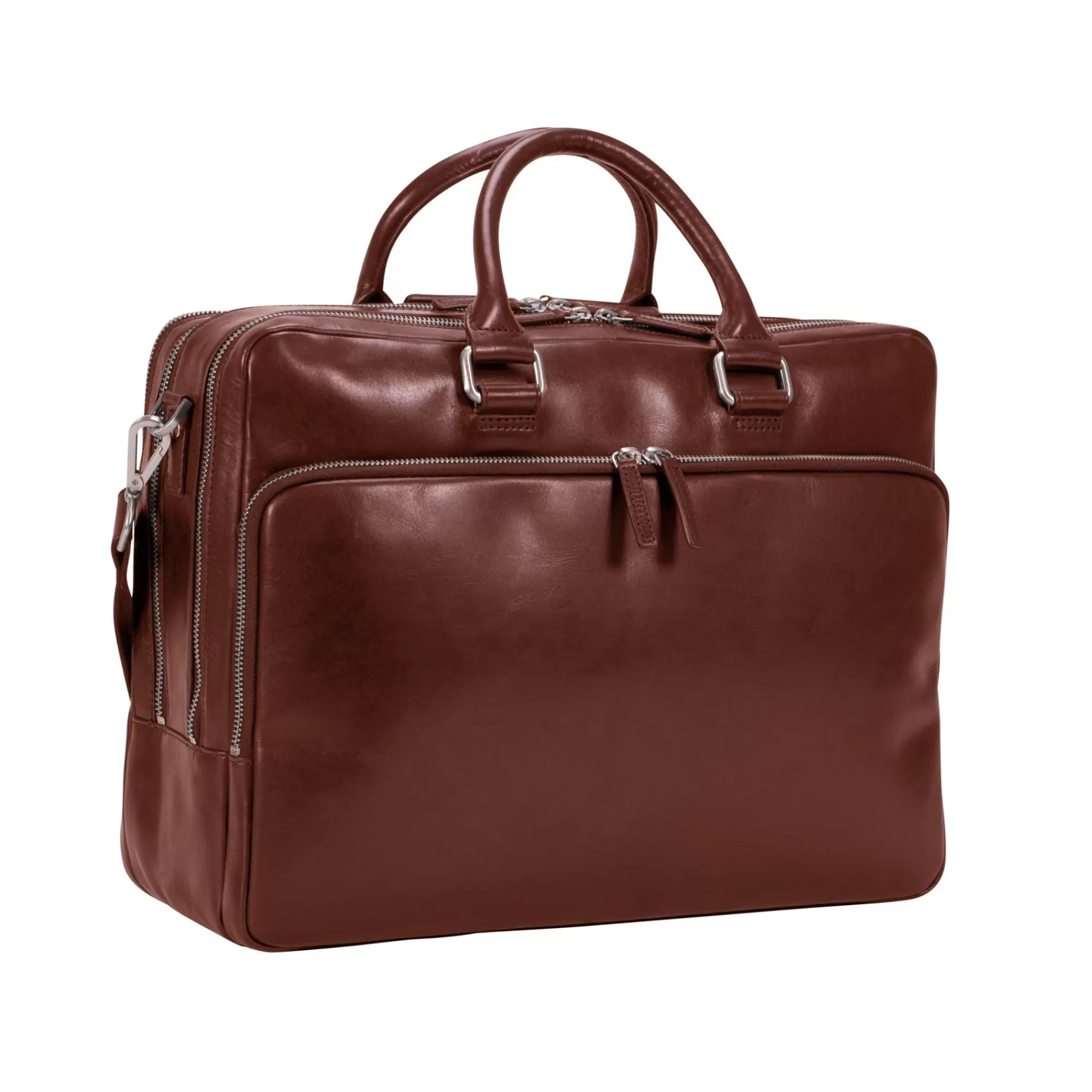 Clearance Cambridge Zipped Briefcase 3 Compartments Cognac Laptoptassen