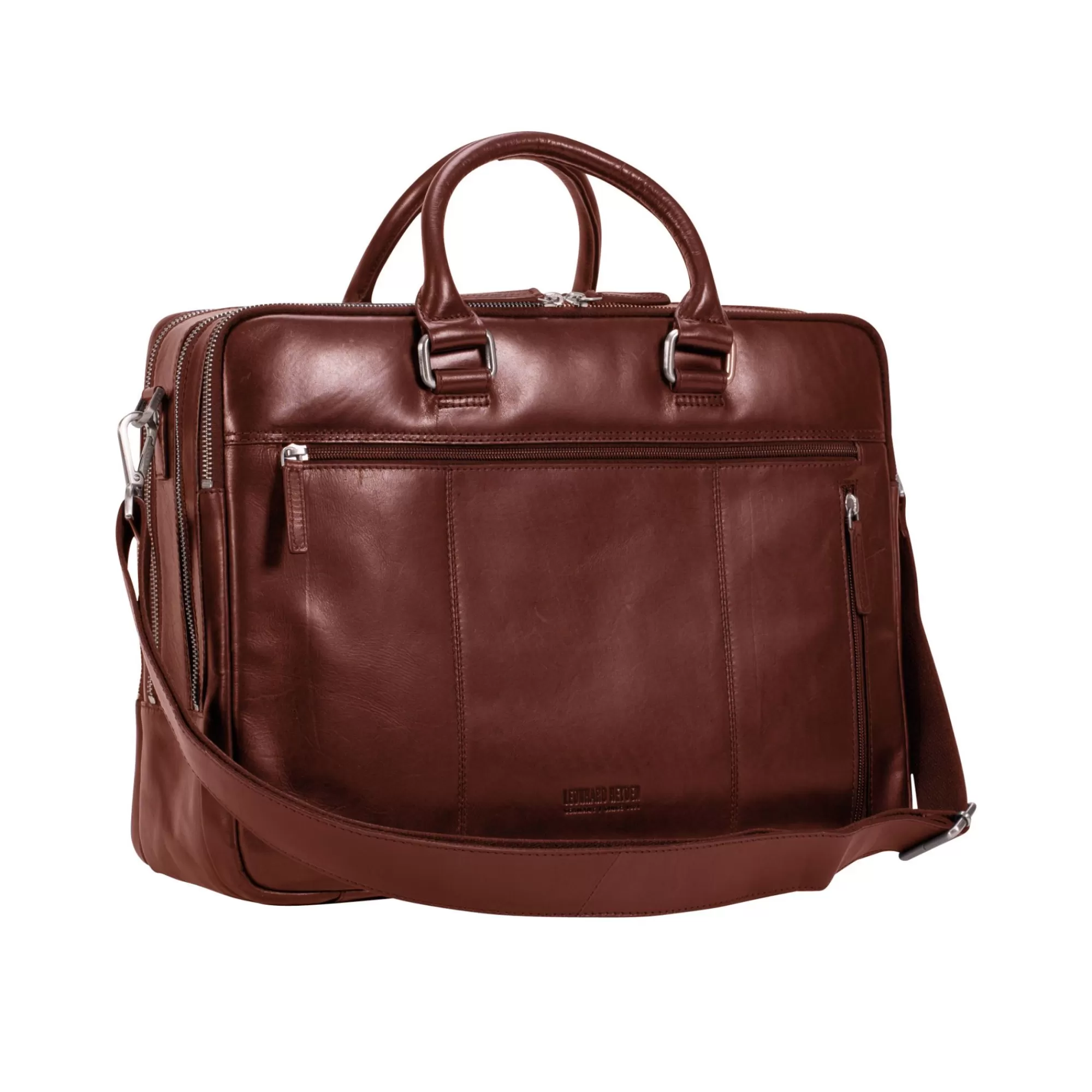 Clearance Cambridge Zipped Briefcase 3 Compartments Cognac Laptoptassen