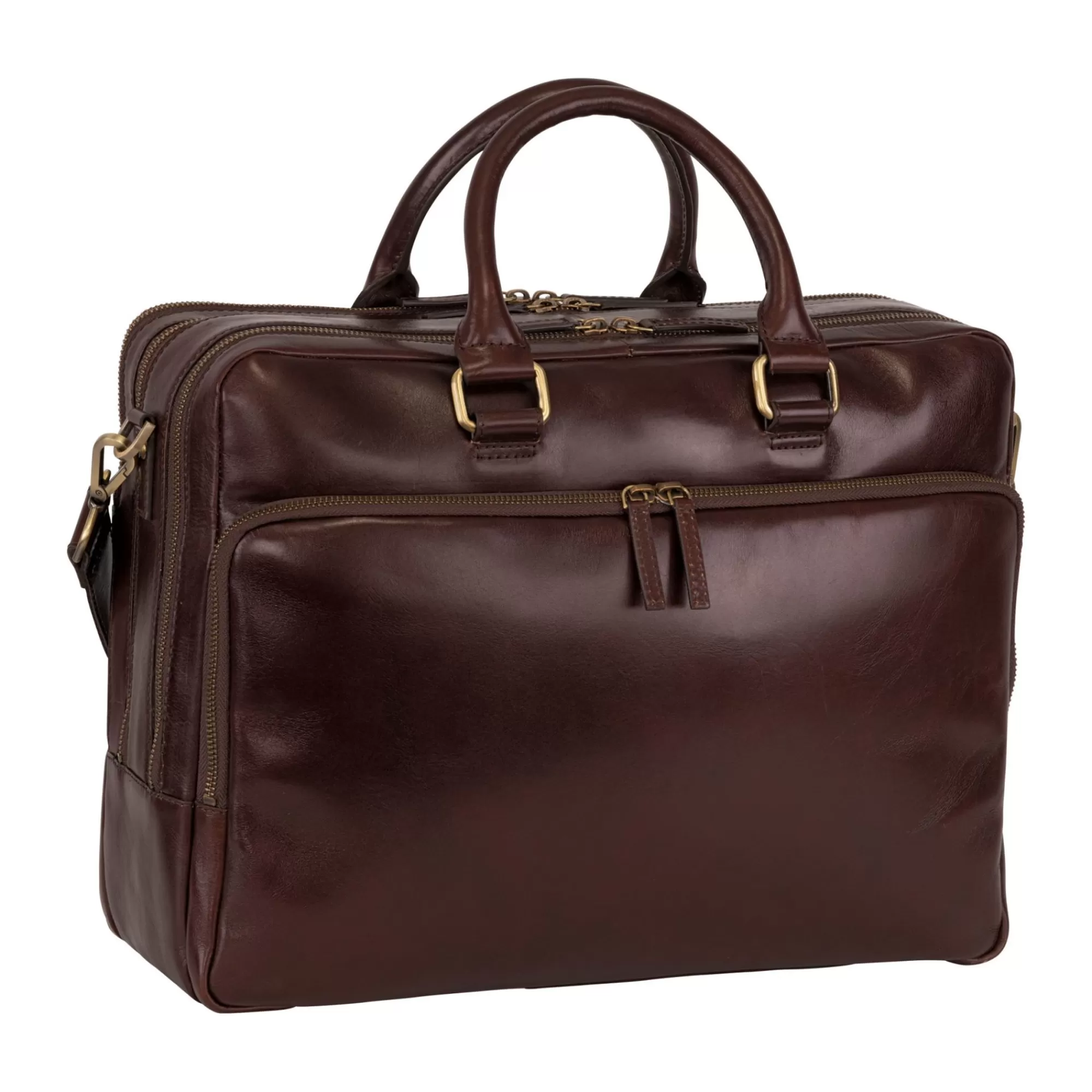 Clearance Cambridge Zipped Briefcase 3 Compartments Red Brown Laptoptassen