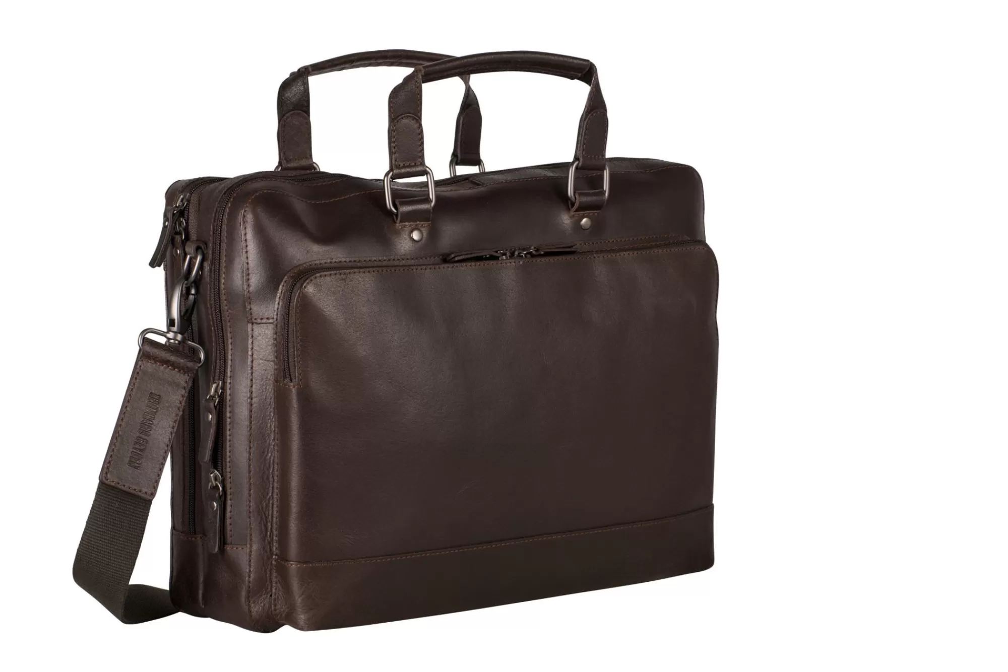 Discount Dakota Zipped Briefcase 2 Compartments Brown Laptoptassen