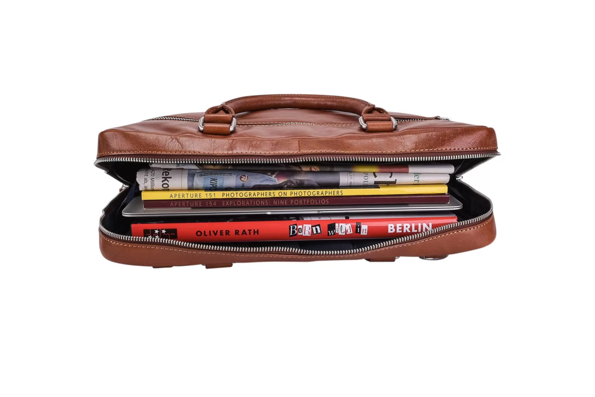 Cheap Cambridge Zipped Briefcase 1 Compartment Cognac Laptoptassen