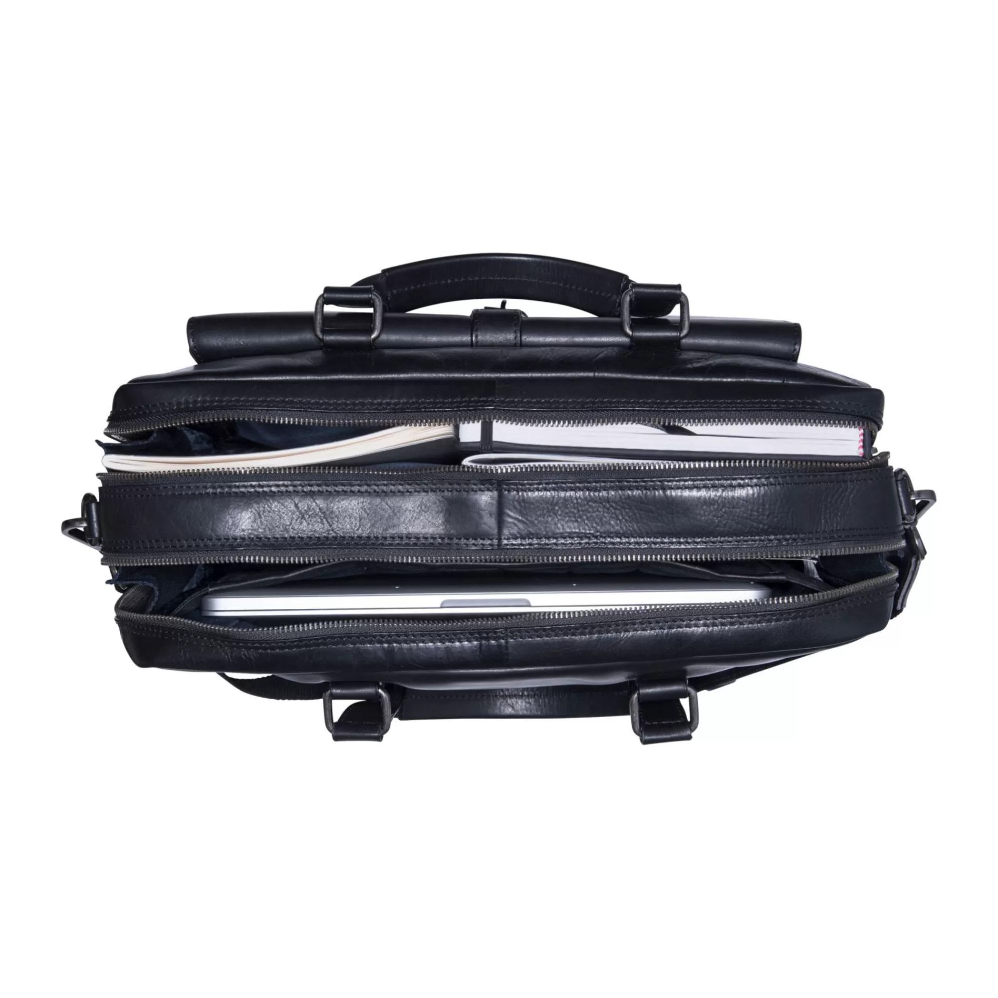 Outlet Roma Zipped Briefcase 2 Compartments With Front Pocket Black Laptoptassen
