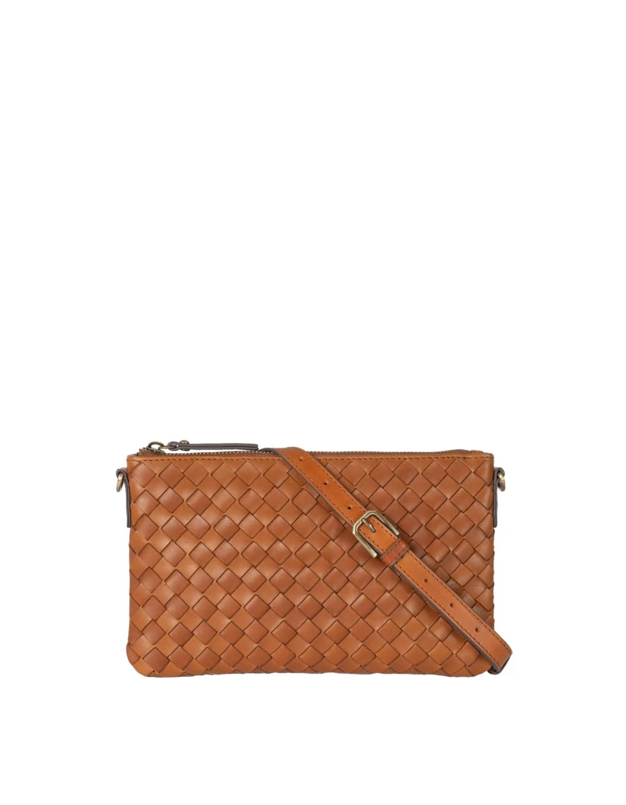 Clearance Lexi Cognac Woven Classic Leather Crossbodytassen