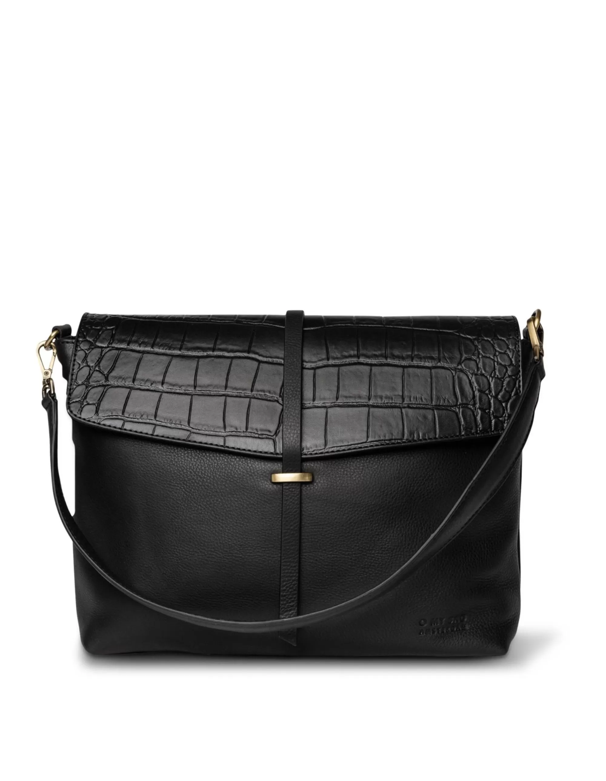Sale Ella Soft Grain Black Croco Crossbodytassen