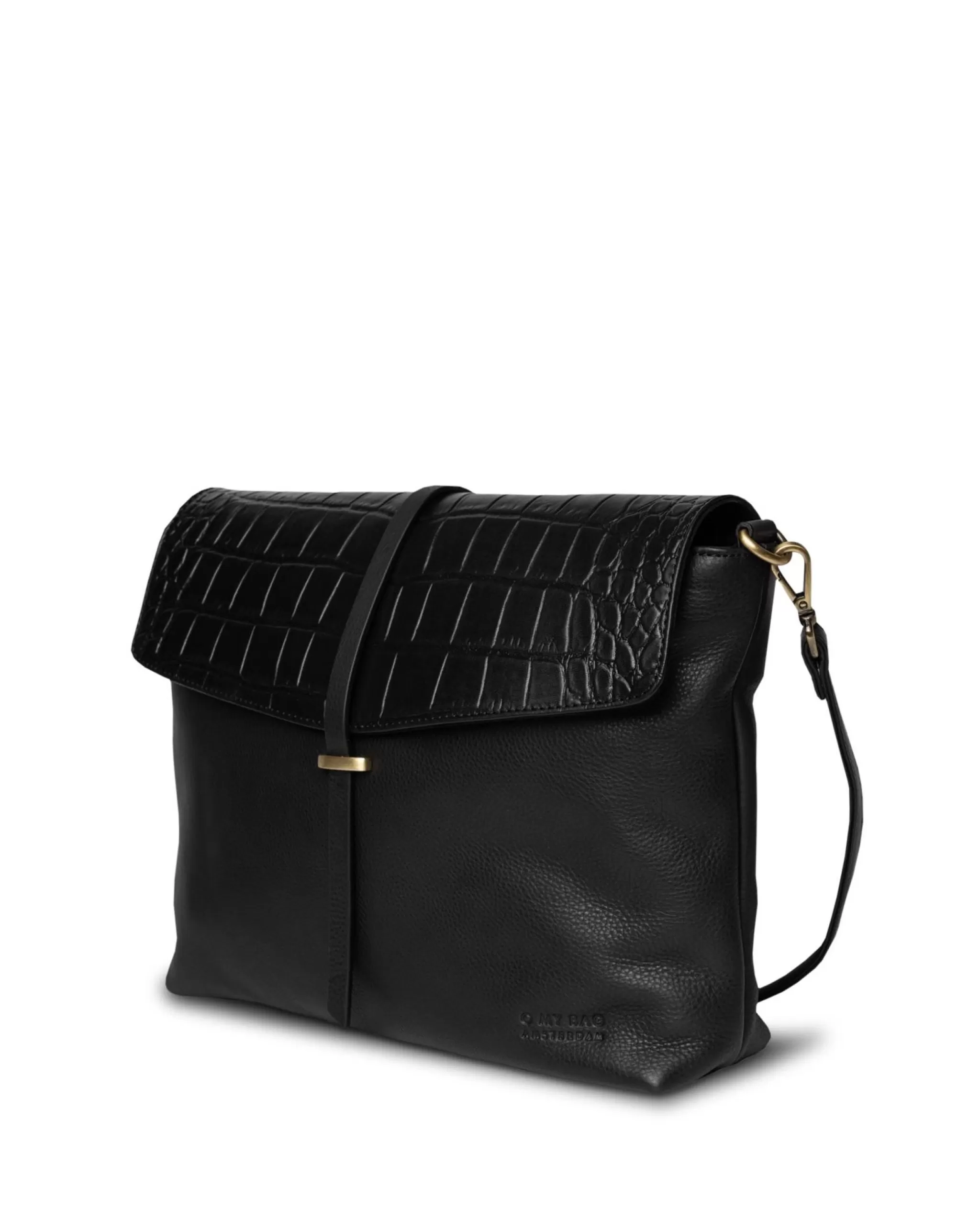 Sale Ella Soft Grain Black Croco Crossbodytassen